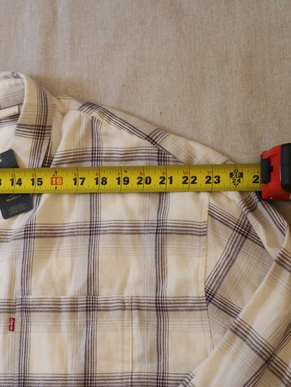 Levi's Men's XXL NWT Relaxed Fit Plaid Flannel Button-Up Shirt Cream 100% Cotton